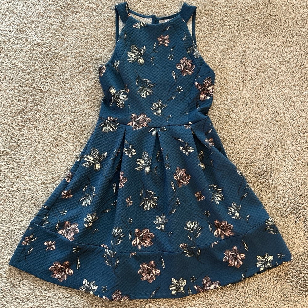 Xhilaration Women's Mini Dress in Blue with Floral Print